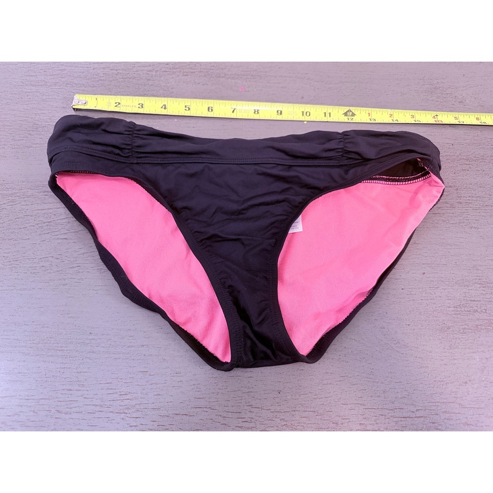 Athleta Black Ruched Fold Over Bikini Bottoms Pink Lining Style 964690 Womens M
